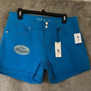 U.S. Polo Assn. High-Waist Women's Shorts in Turquoise Blue